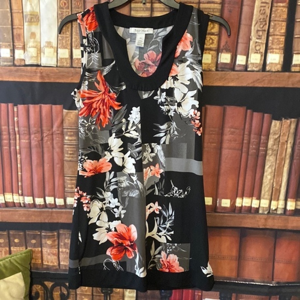 WHBM White House Black Market Floral Tunic Top Mini Dress Tropical XS - Picture 2 of 7